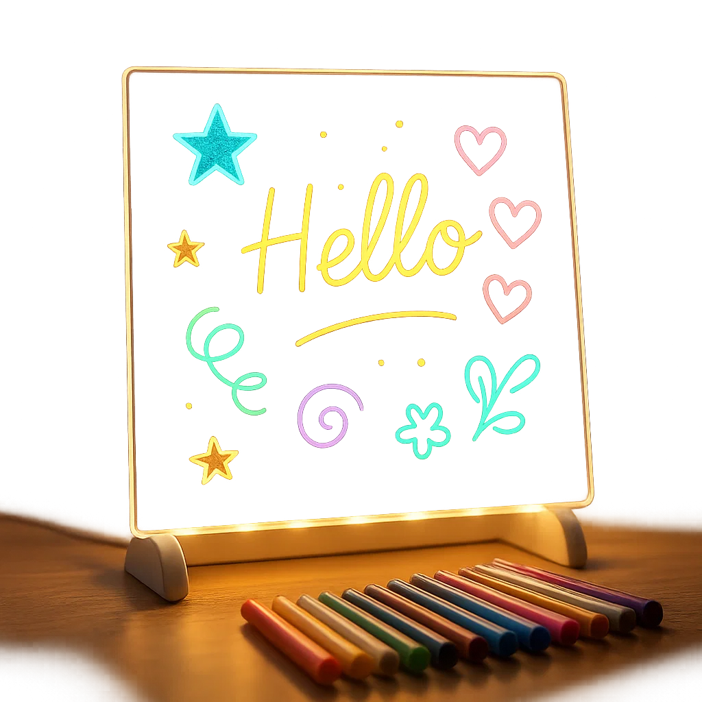 GlowBoard 3D LED Glass Writing Pad with 12 Neon Markers – Reusable Night Light Message Board for Kids, Creators & Home Decor