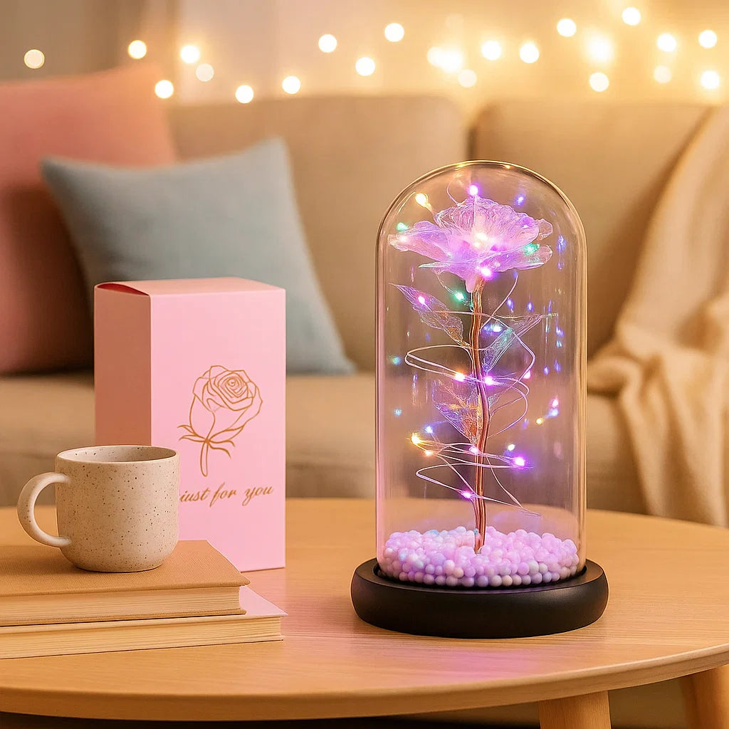 Enchanted LED Rose Dome Lamp – Aesthetic Gift for Her | Romantic Night Light Decor