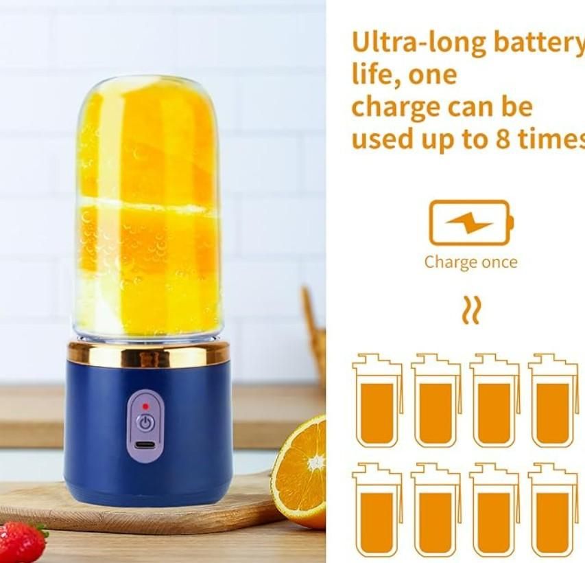 Portable Mini Juicer Blender – 6-Blade USB Rechargeable Smoothie Maker, 400ml Cup - DailyFixx 