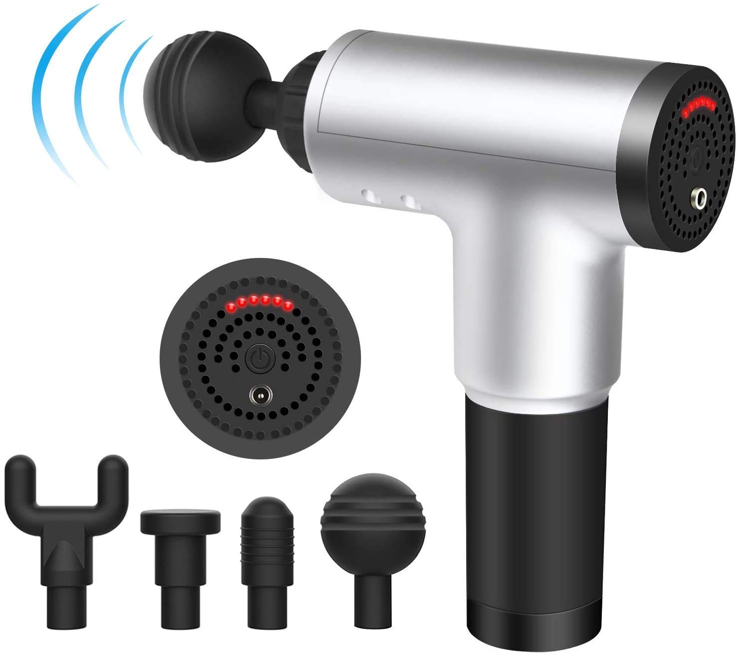 Deep Tissue Muscle Massage Gun – Cordless Percussion Massager with 4 Heads & 6 Speeds - DailyFixx 