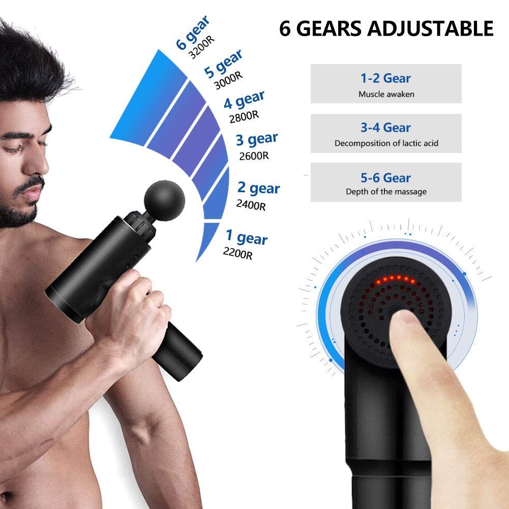 Deep Tissue Muscle Massage Gun – Cordless Percussion Massager with 4 Heads & 6 Speeds - DailyFixx 
