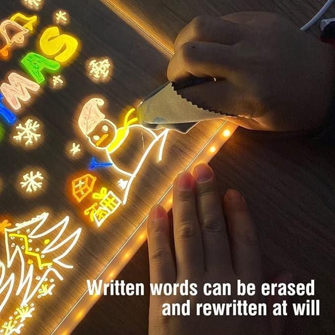 GlowBoard 3D LED Glass Writing Pad with 12 Neon Markers – Reusable Night Light Message Board for Kids, Creators & Home Decor