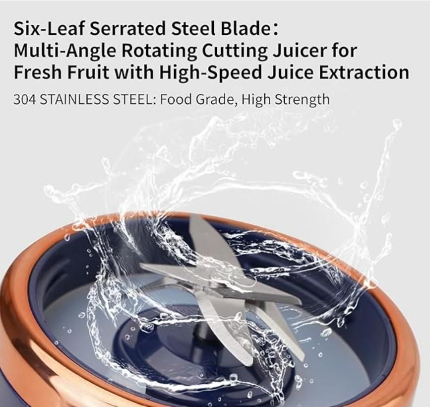 Portable Mini Juicer Blender – 6-Blade USB Rechargeable Smoothie Maker, 400ml Cup - DailyFixx 