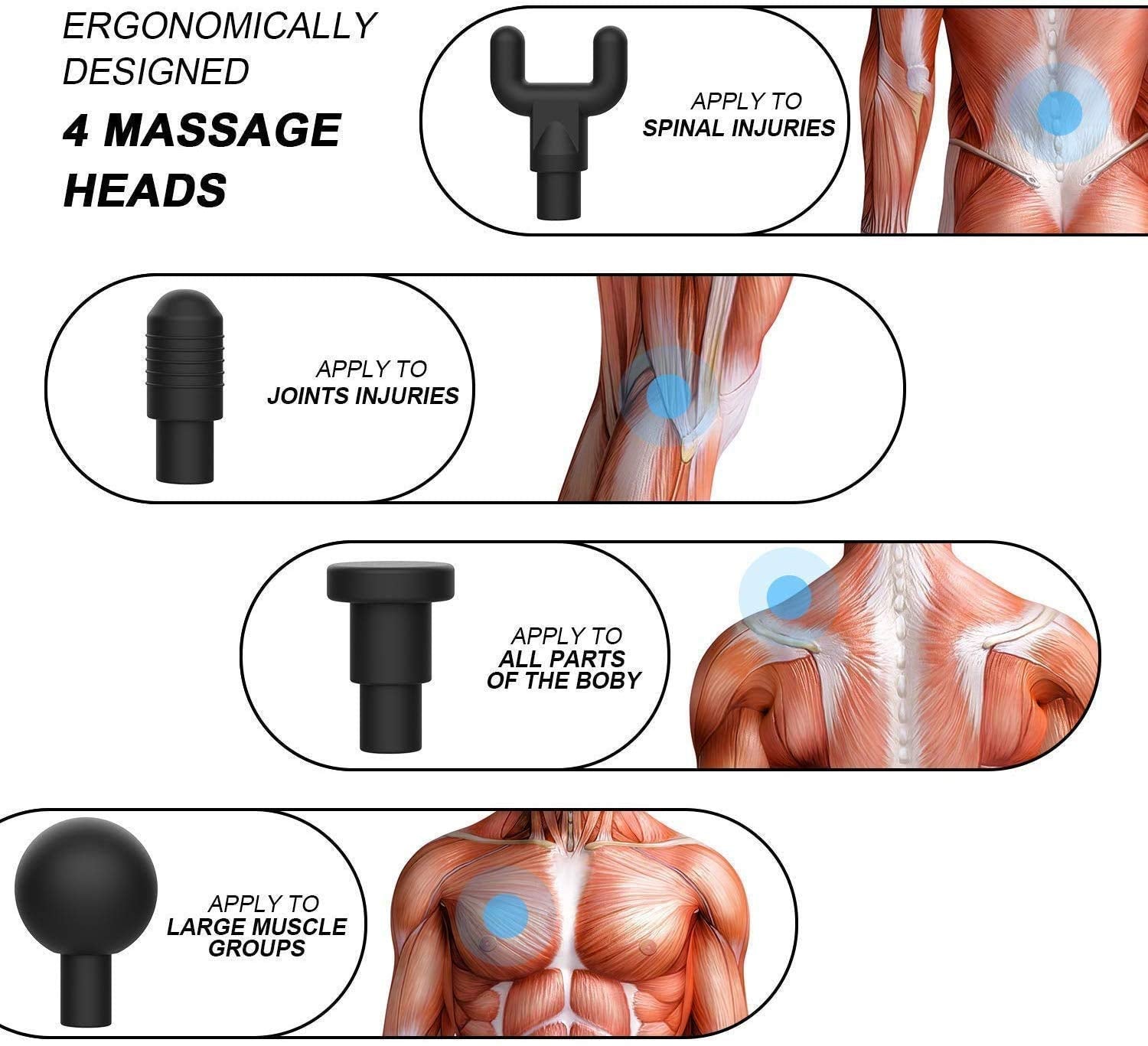 Deep Tissue Muscle Massage Gun – Cordless Percussion Massager with 4 Heads & 6 Speeds - DailyFixx 
