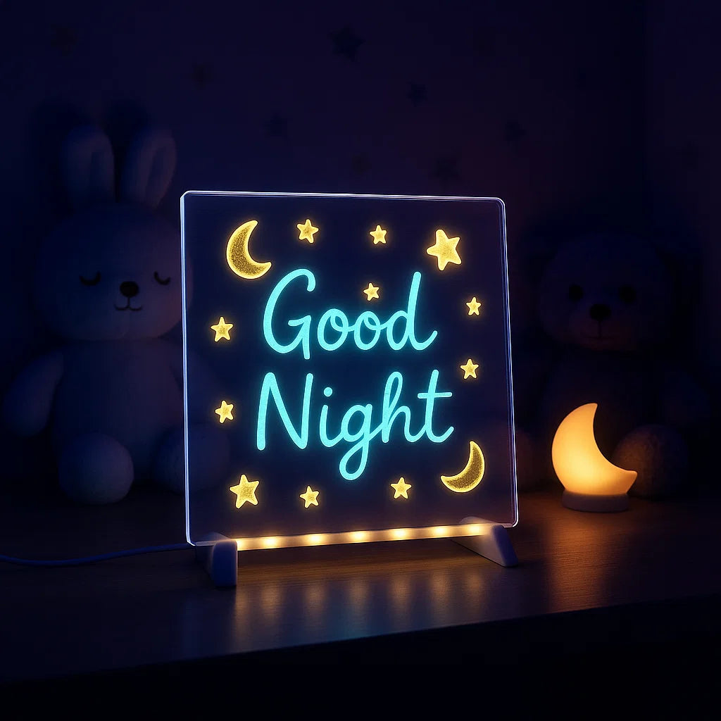 GlowBoard 3D LED Glass Writing Pad with 12 Neon Markers – Reusable Night Light Message Board for Kids, Creators & Home Decor