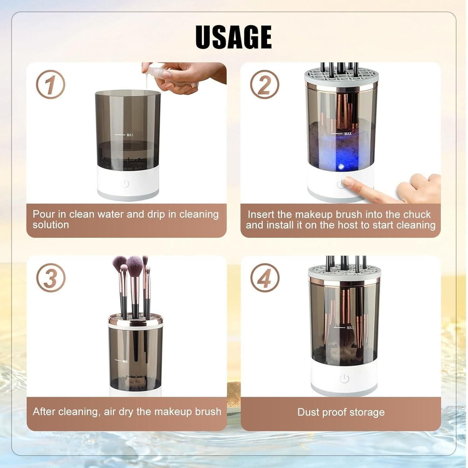 2-in-1 Electric Makeup Brush Cleaner – Deep Clean & Dry in Seconds | For All Brush Sizes | Portable, USB Powered