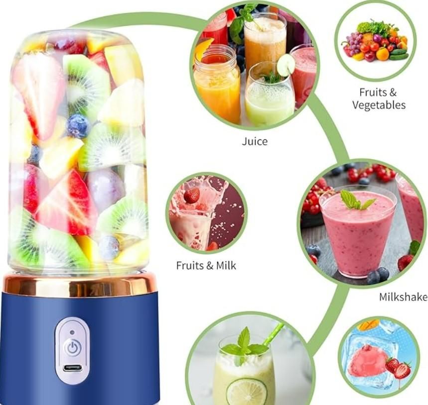 Portable Mini Juicer Blender – 6-Blade USB Rechargeable Smoothie Maker, 400ml Cup - DailyFixx 