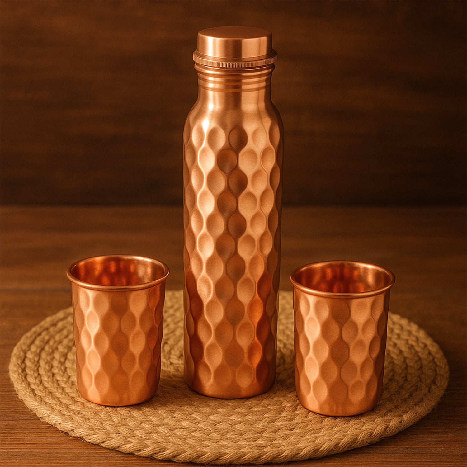 Copper Water Bottle 2 Glasses With Gift Box (3 Pcs Set)