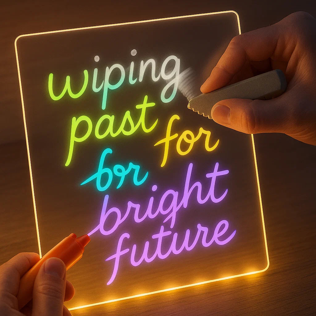 GlowBoard 3D LED Glass Writing Pad with 12 Neon Markers – Reusable Night Light Message Board for Kids, Creators & Home Decor