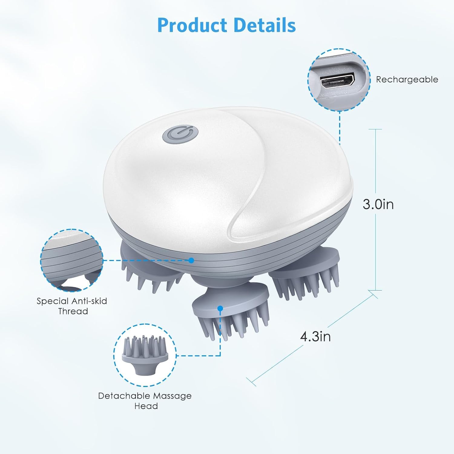 Electric Scalp Massager &  Pet Massager with 4 Kneading Heads – Rechargeable, Waterproof & Pet-Friendly