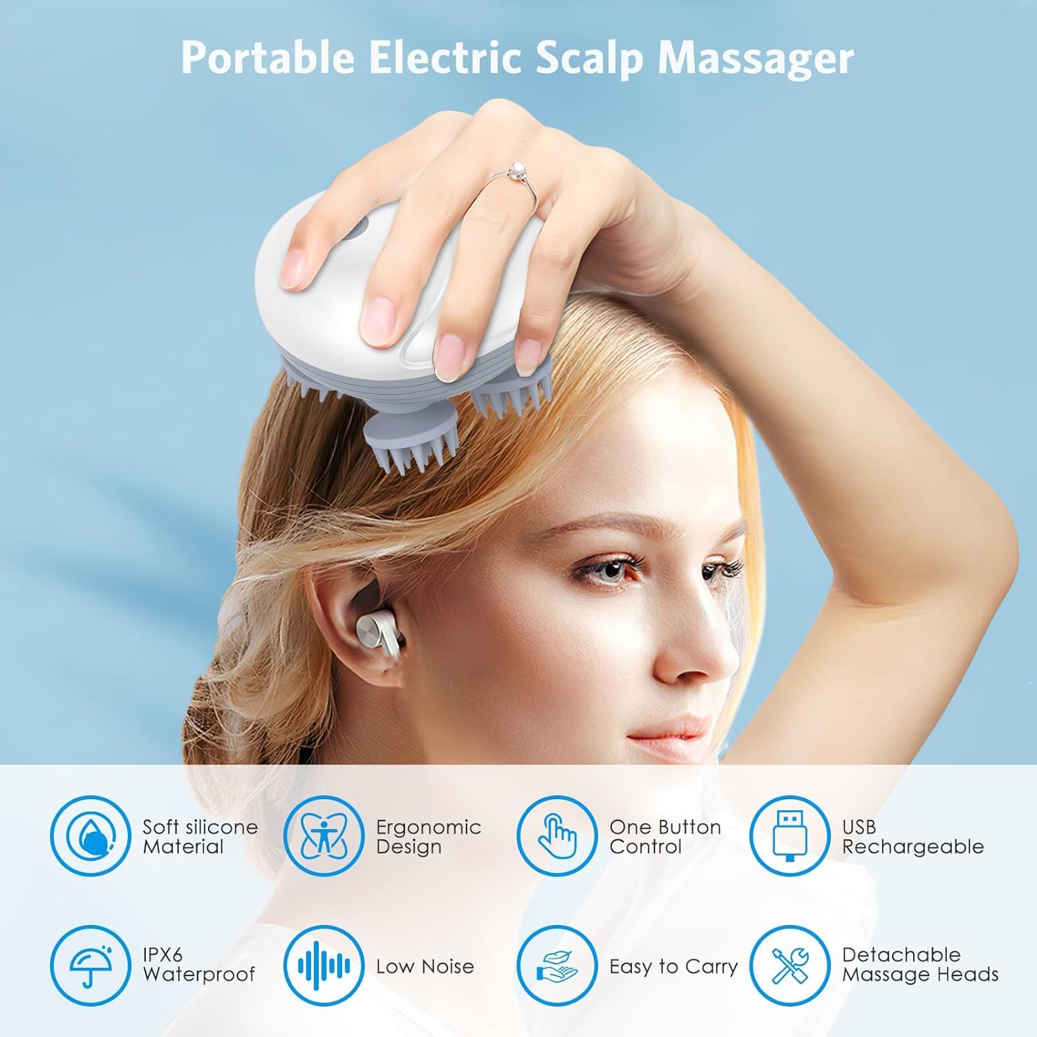 Electric Scalp Massager &  Pet Massager with 4 Kneading Heads – Rechargeable, Waterproof & Pet-Friendly