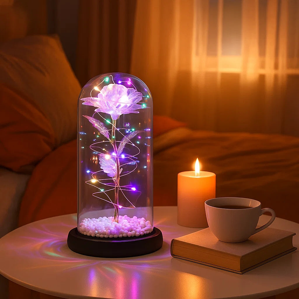 Enchanted LED Rose Dome Lamp – Aesthetic Gift for Her | Romantic Night Light Decor