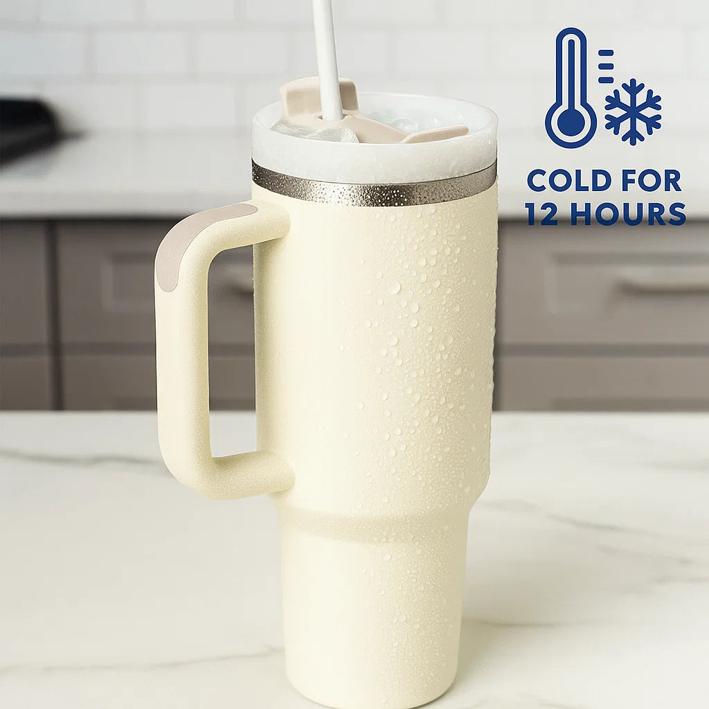 DailyFixx Premium Insulated Tumbler – 40oz | Spill-Proof | Hot & Cold | With Straw & Comfort Grip