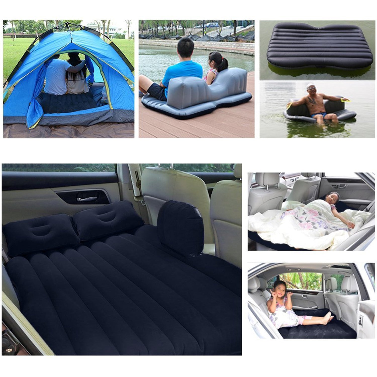 Car Inflatable Bed With 2 Pillows   Air Pump (Portable) For Travel Camping Vacation  Polyester Inflatable Travel Car Bed Air Sofa