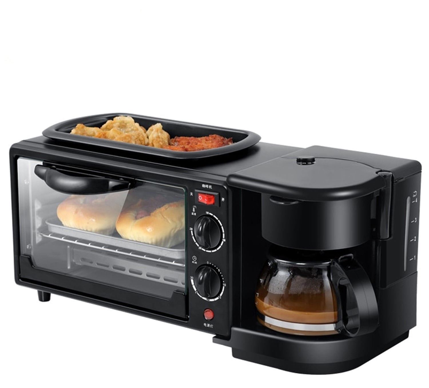 2788 3 In 1 Breakfast Maker Portable Toaster Oven Grill Pan  Coffee Maker Full Breakfast Ready At One Go