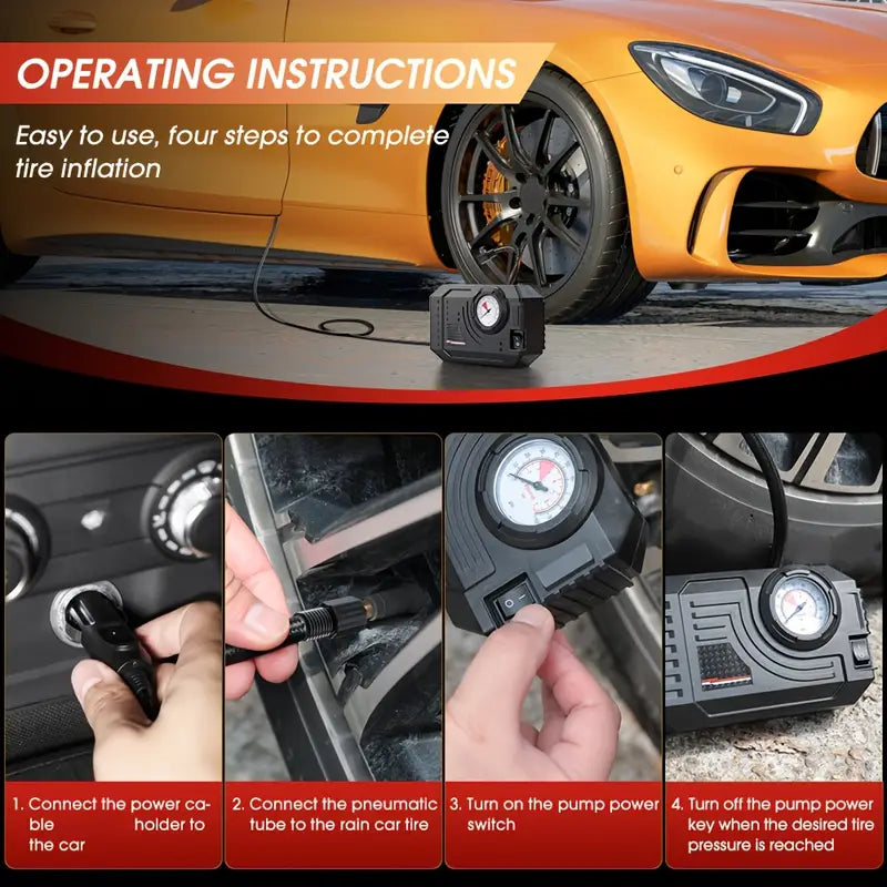 12V Portable Tire Inflator Air Compressor – Compact Pump for Car, Bike & Inflatables - DailyFixx 
