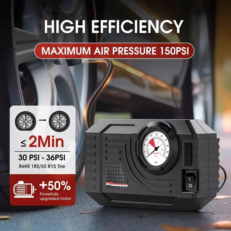 12V Portable Tire Inflator Air Compressor – Compact Pump for Car, Bike & Inflatables - DailyFixx 