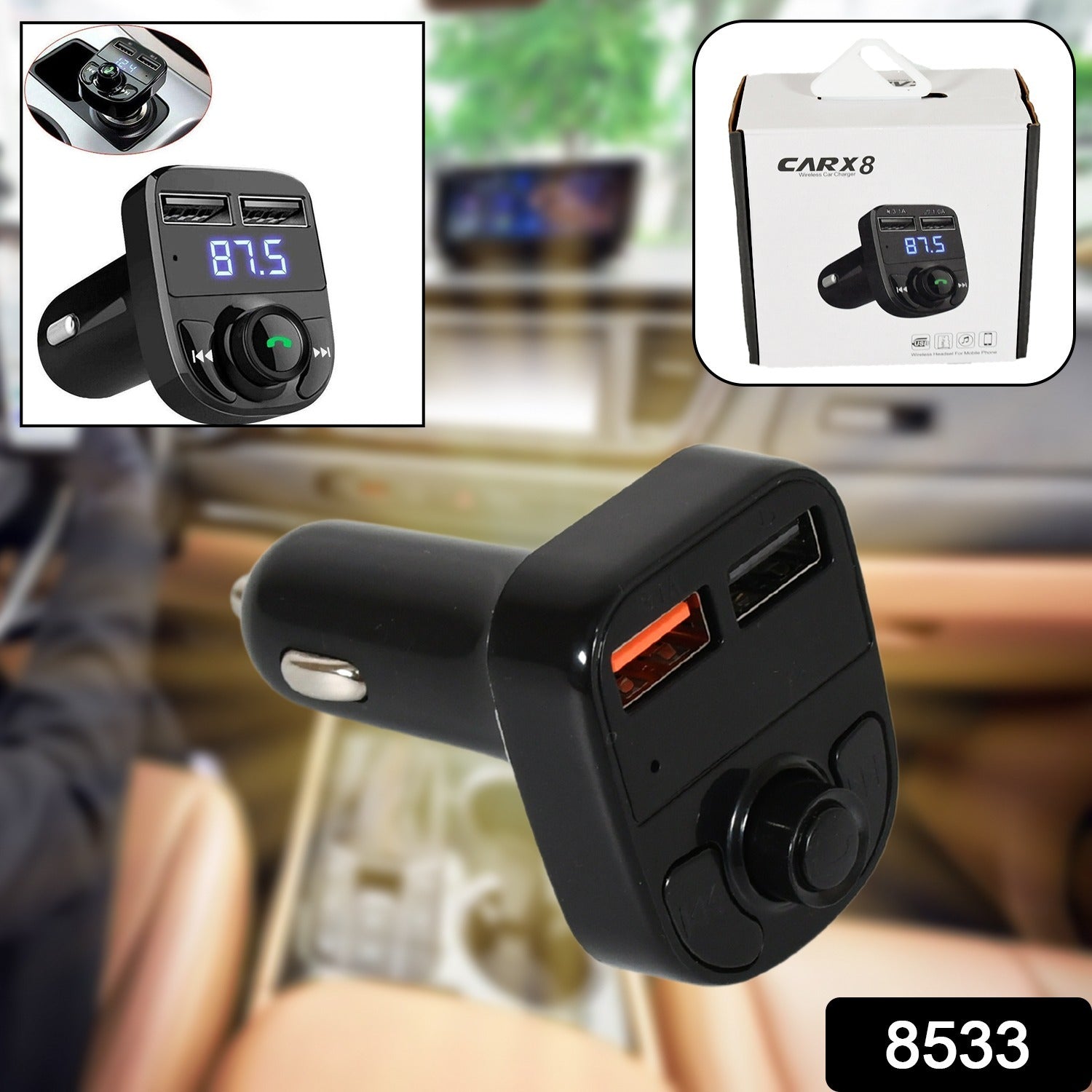 8533 Car-x8 Bluetooth Fm Transmitter Kit For Hands-free Call Receiver  Music Player  Call Receiver  Fast Mobile Charger Ports For All Smartphoneswith 3.1a Quick Charge Dual Usb Car Charger - DailyFixx 