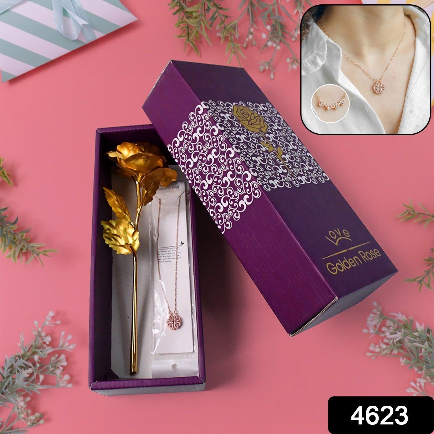 Golden Rose  Necklace Set Perfect Gift Set