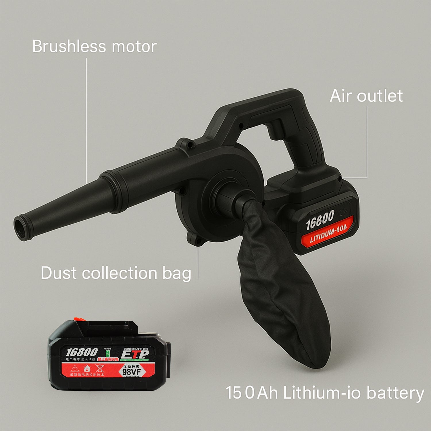 Multi-purpose Home And Garden Air Blower And Suction Vacuum Combo Kit With Collection Bag For Easy Cleaning