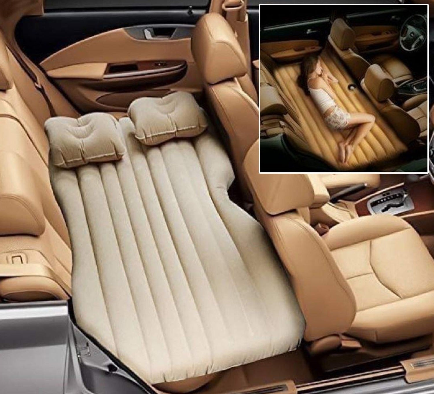 Car Inflatable Bed With 2 Pillows   Air Pump (Portable) For Travel Camping Vacation  Polyester Inflatable Travel Car Bed Air Sofa