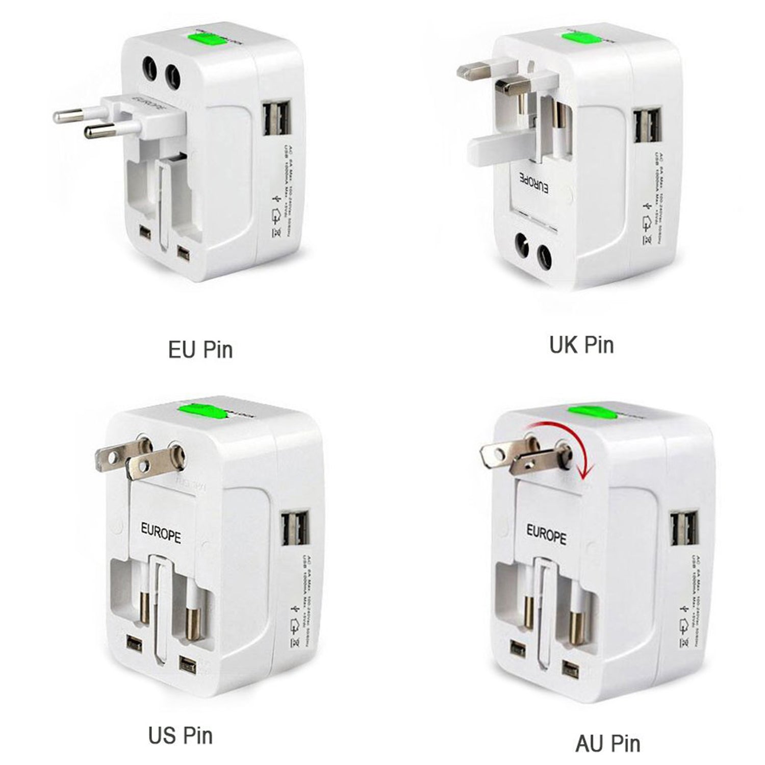 12671 All-in-one Universal Worldwide Travelling Ac Adaptor Plug (Au  Uk  Us  Eu) International Power Charger Electric Usb Power Plug Socket Adapter Converter (1 Pc) - DailyFixx 
