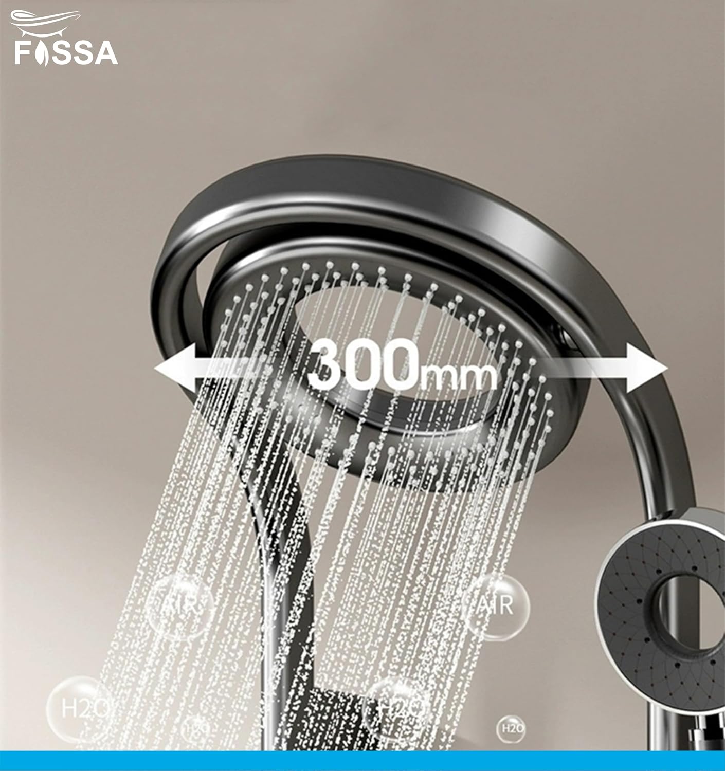 Fossa Shower Panel - Vortex with Hydropowered LED Light + Digital Display & 3 Water Functions (Gun Metal Grey)-4