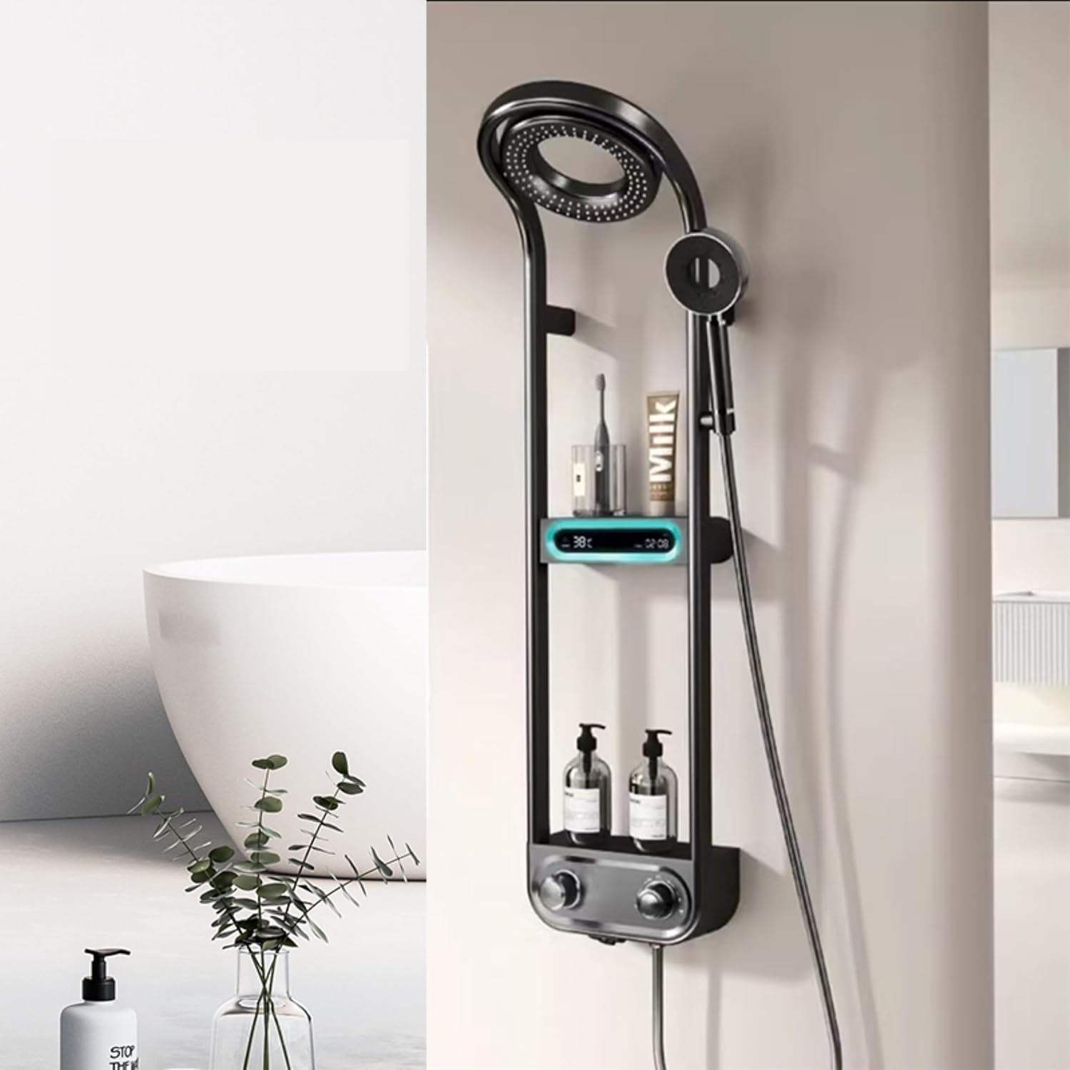 Fossa Shower Panel - Vortex with Hydropowered LED Light + Digital Display & 3 Water Functions (Gun Metal Grey)-0