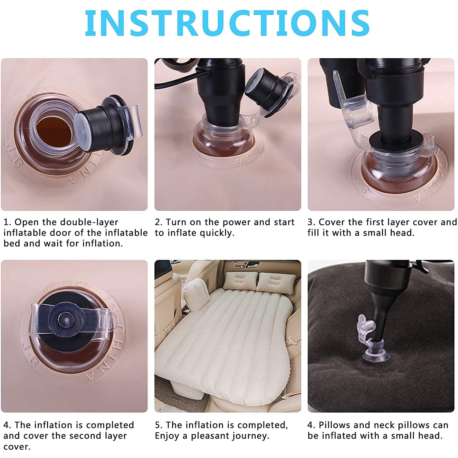 Car Inflatable Bed With 2 Pillows   Air Pump (Portable) For Travel Camping Vacation  Polyester Inflatable Travel Car Bed Air Sofa
